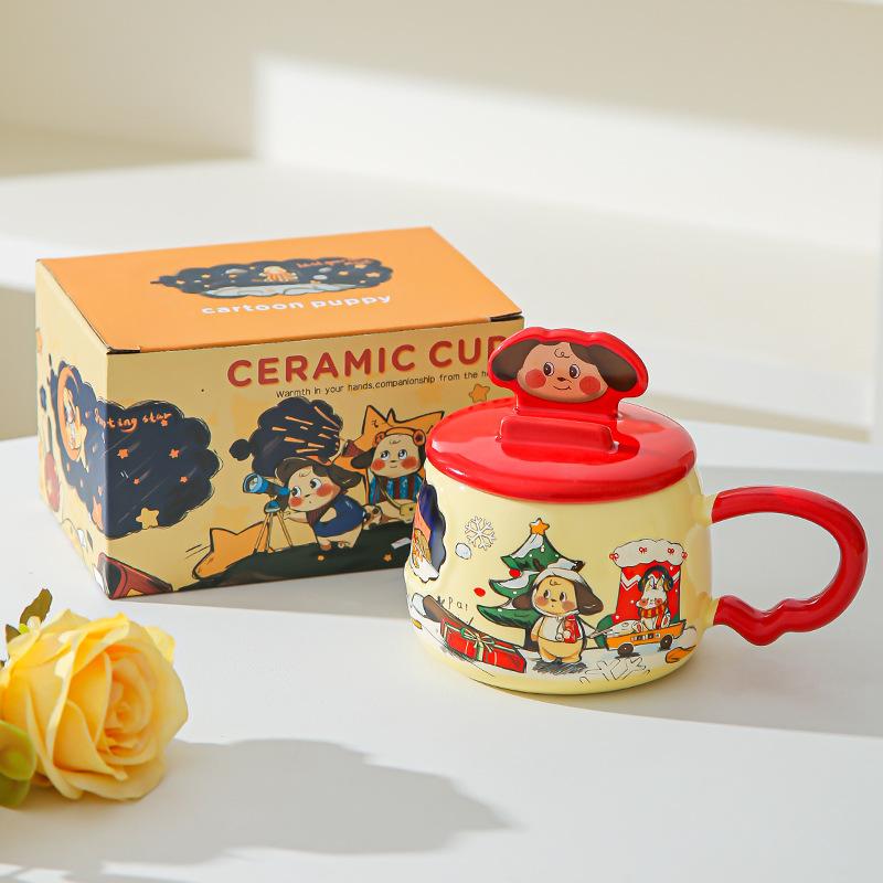 Creative Cartoon Ceramic Cup with Mobile Phone Holder Cover, Home Office Water Cup Gift Box, High Value Hand-painted Wind Mug