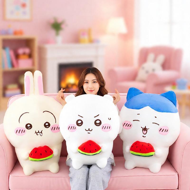 Hot 60cm Chiikawa Plush Toy with Watermelon Cute Hachiware Usagi Stuffed Doll Soft Anime Plushie for Kids Fans Birthday Gift