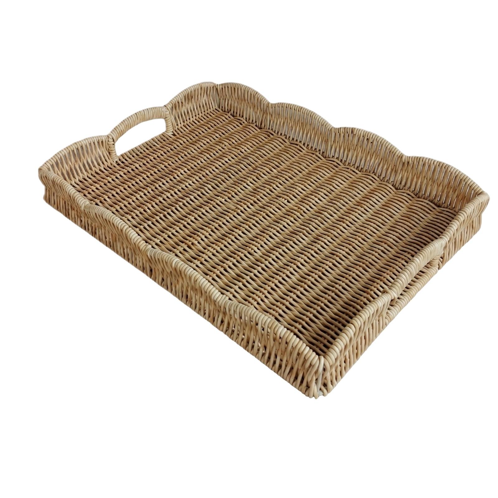 

Woven Rattan Style Storage Basket Tray with Handles Rectangular Desktop Organizer for Fruits Vegetables and Household Items One Size бежевый