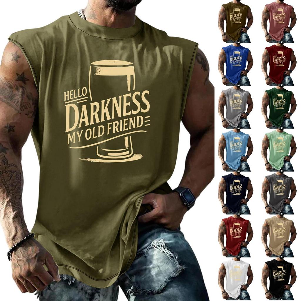 Men's Sleeveless Muscle Tank Top with Beer Themed Graphic Print Vintage Style Casual Summer Vest for Outdoor Activities