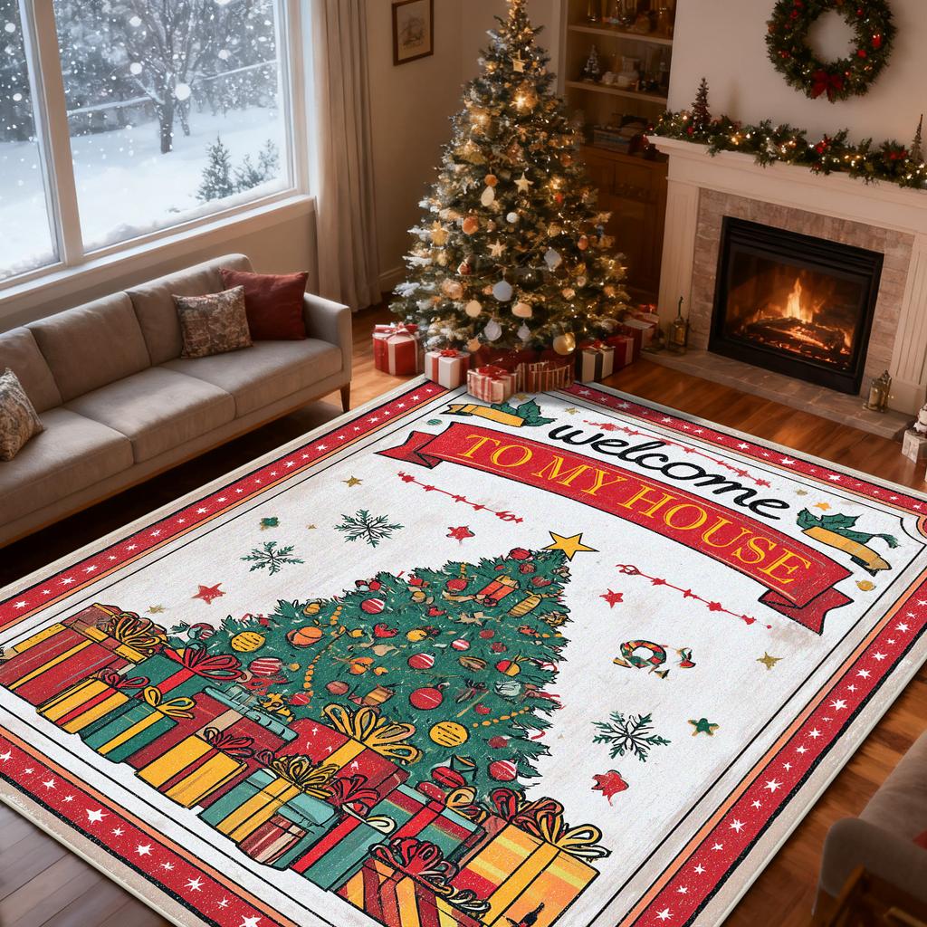 Christmas Style Big Living Room Rugs Home Decoration Luxury Bedroom Carpet Cartoon Washable Mat for Lounge Floor Rug Dining Room