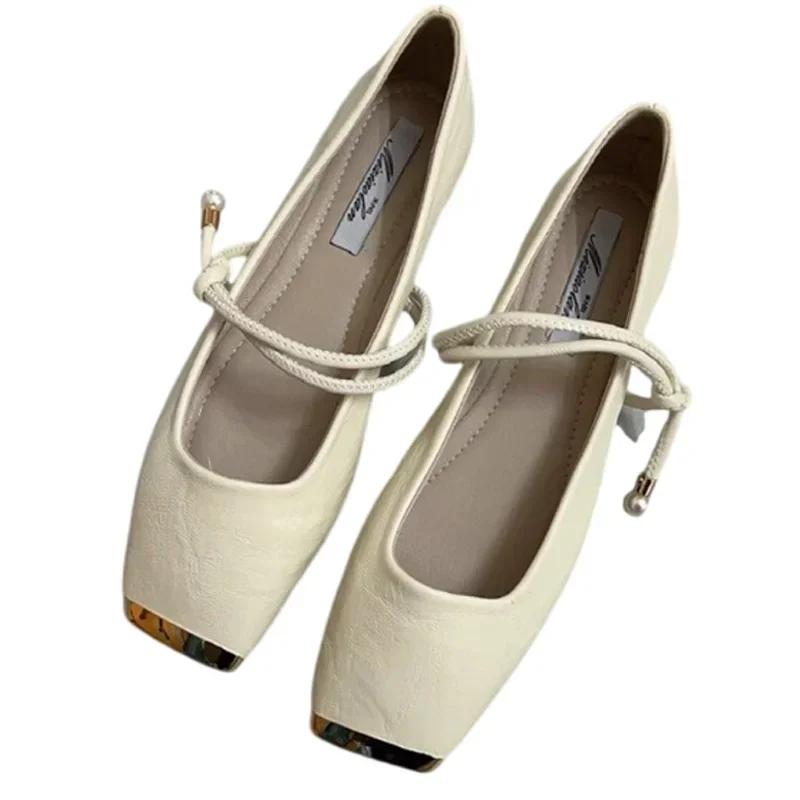 Fashion Women Flats Shoes Square Toe Elegant Loafers Shoes Woman Sandals Summer 2025 Fashion Ballet Shoes Walking Sandalias De Mujer