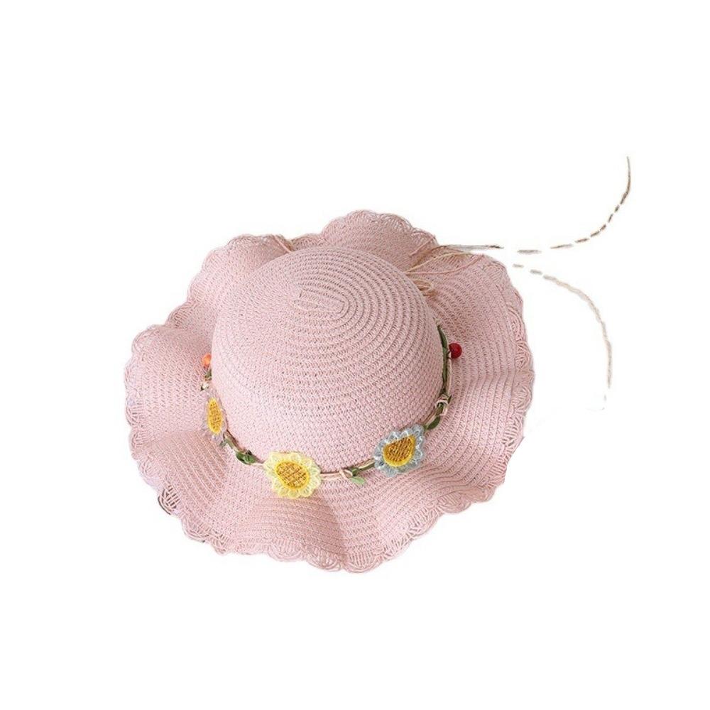 Small Daisy Children Beach Straw Hat Wide Brim Fisherman Hat Outdoor Straw Bag Cap Set  Summer