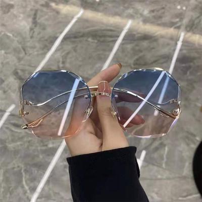 Fashion Metal Curved Temples Uv400 Ocean Lens Vintage Rimless Sunglasses Gradient Sunglasses Sun Glasses