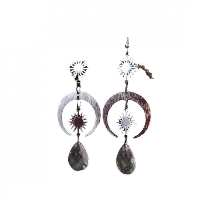 Vintage Sun Moon Crystal Tassel Earrings for Women