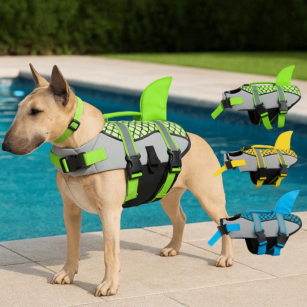 Enhanced Buoyancy Dog Swimsuit Reflective Dogs Swimming Clothes Shark Dog Life Jacket  For Dogs