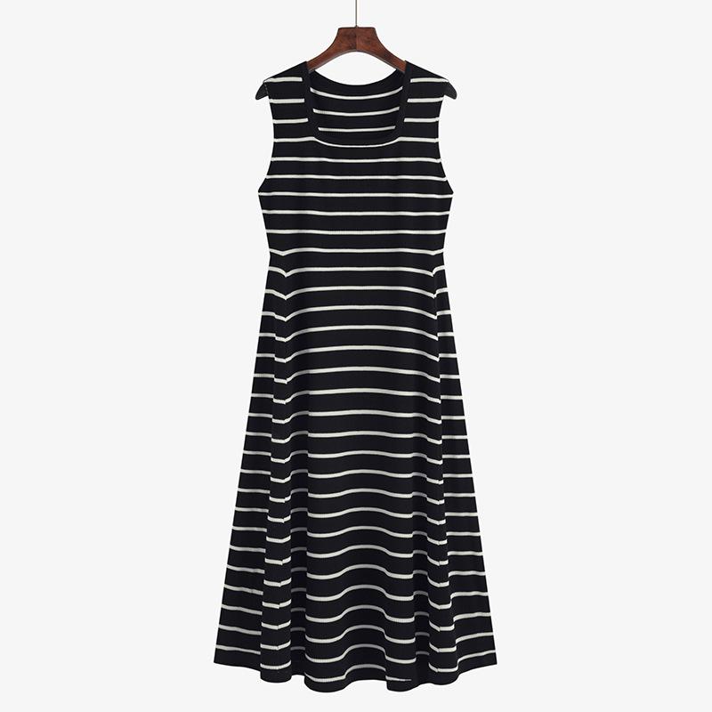 

Женское платье-жилет в тонкую внутреннюю полоску больших размеров, весеннее и осеннее трикотажное платье, длинное платье 3XL чёрный/белый