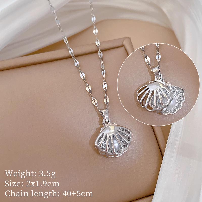 Titanium Steel Moon Pendant Necklace: Elegant Full Diamond Micro-Pave Design, Sparkling and Stylish for Women.