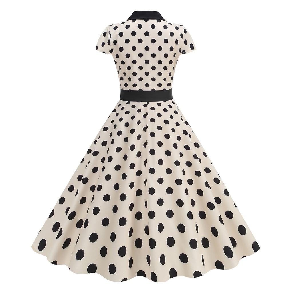 Women's Fashionable Retro Standing Collar Printed Spliced Large Swing Lace Dress