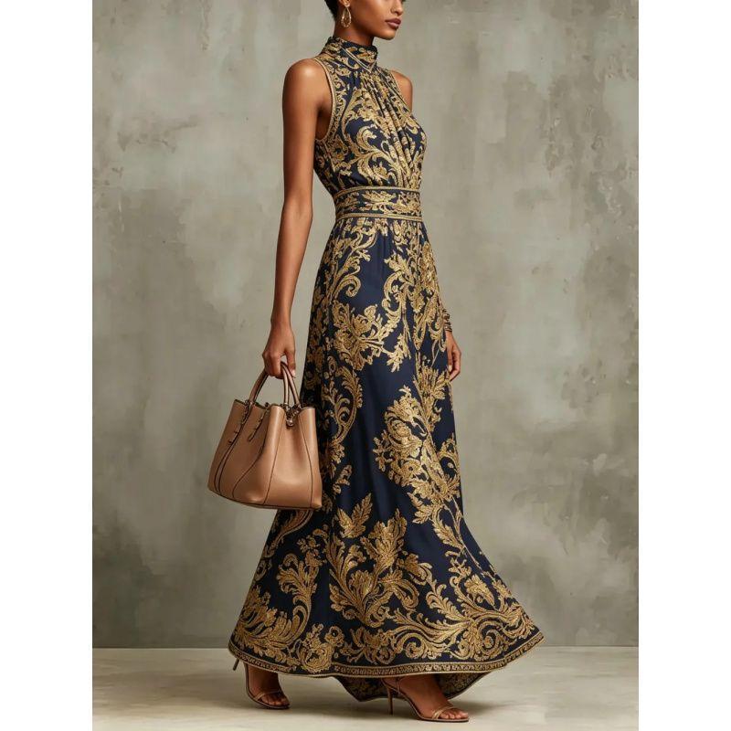 Style européen et américain, robe longue rétro brodée d'or, robe de soirée fine et ajustée pour femmes