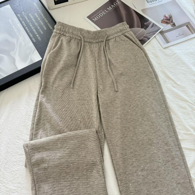 Autumn Winter Elastic High Waist Loose Casual Sequins Wide Leg Pants Women All-match Straight Sweatpants Trousers
