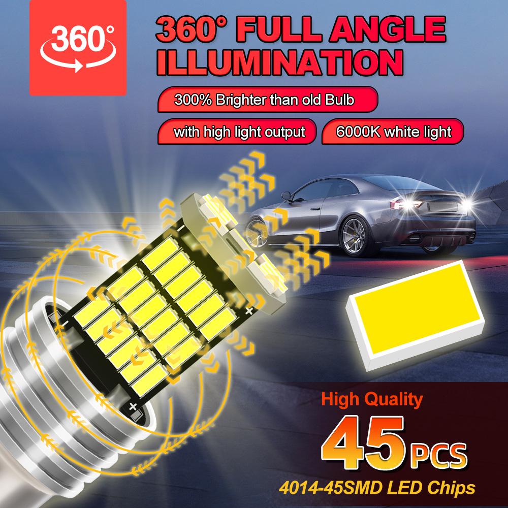 1156 P21W BA15S 180°LED Brake Lights 6000K Lamp Stop light Bulbs Turn Signal 4014 45SMD Chips Universal License Plate Light