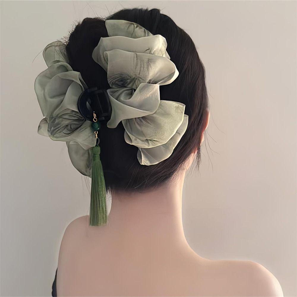 Tassel Cloud Mesh Ponytail Shark Clip New Chinese Style Ponytail Claw Clip  for Women