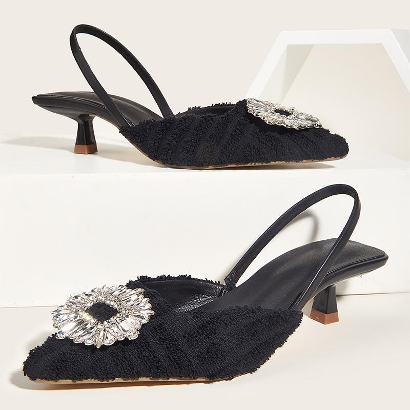 

Модные летние женские сандалии с острым носком и стразами на низком каблуке, женская обувь для свадебной вечеринки, женские сандалии, роскошные женские сандалии 5