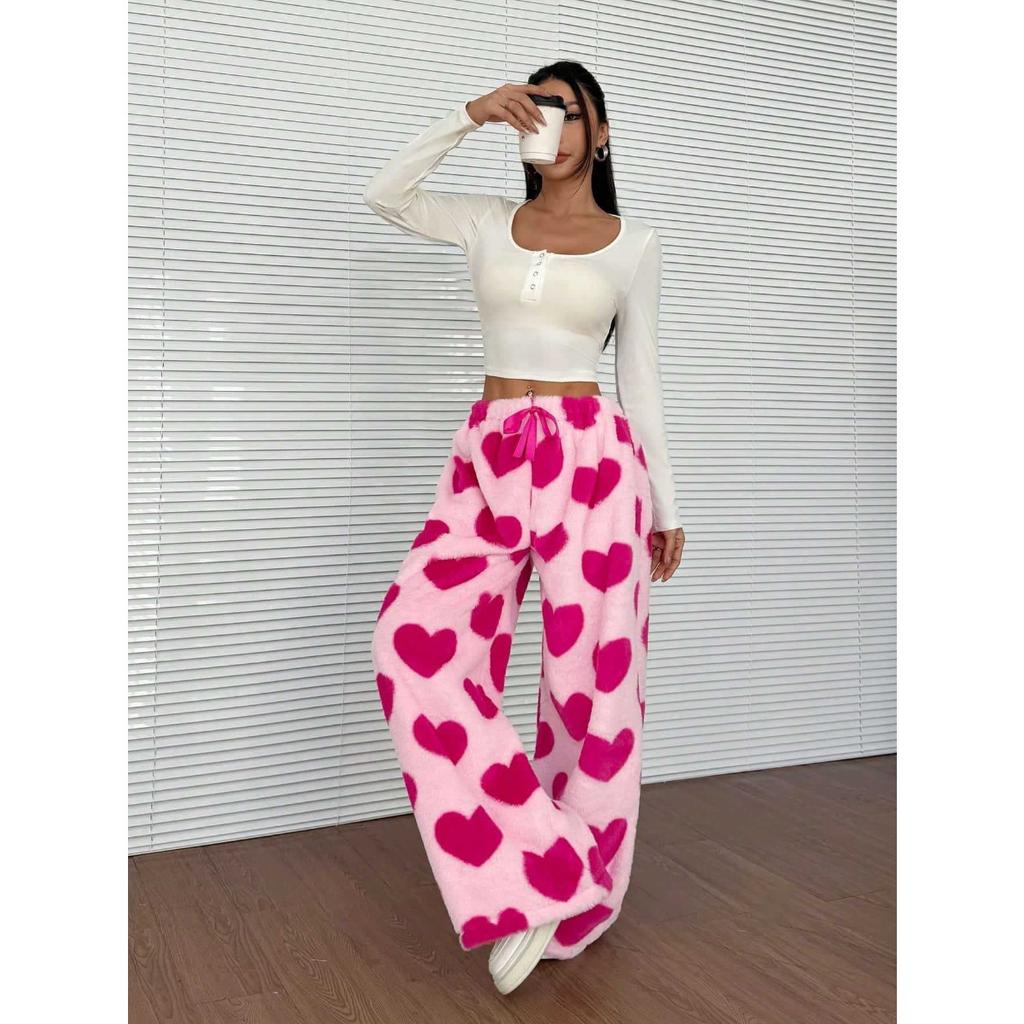 Freizeithose, Leopardenmuster, Lange Hose, Weitbeinige Hose, Warme Hose, Lockere Passform, Elastischer Bund, Bequem, Leicht elastisch