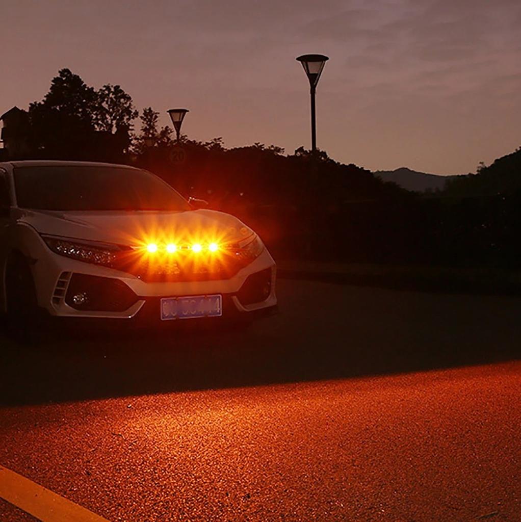 4Pcs/set Car LED Grille Light Yellow Amber Lights Universal  Front Grille Running Lights Wire Fog Lamps Modify Cars Accessories