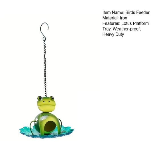 Frog Birds Feeder with Detachable Lotus Platform Tray Outside Hanging Metal Birds Feeding Station Outdoor Garden Yard Decoration