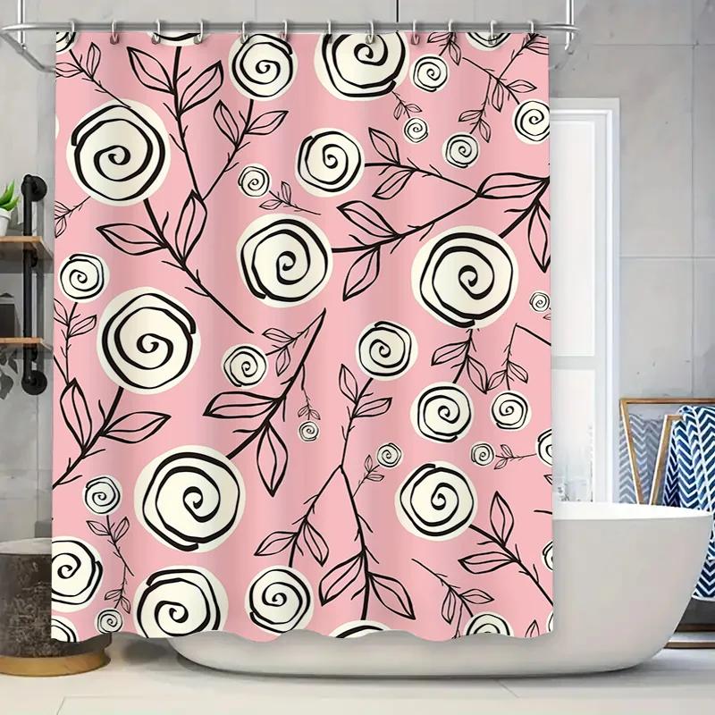

Vintage Pink Shower Curtain With Floral Patterns Decorative Waterproof Bathroom Liner For Home Decoration W60H190(CM)-1 Pcs