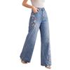 Lässige Damen-Jeans mit mittlerer Bundhöhe und weitem Bein, mit floraler Stickerei, für den Alltag