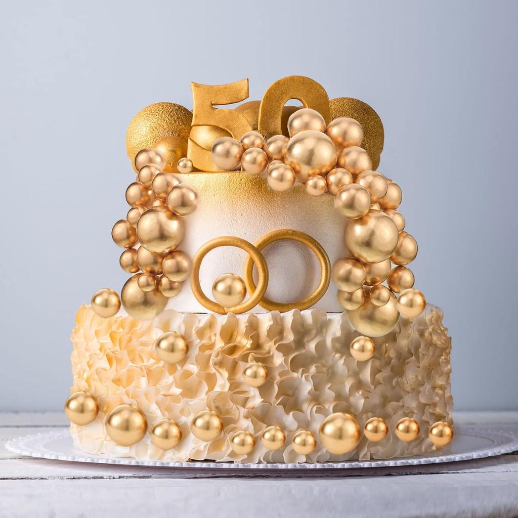 216Pcs Balls Cake Topper Mini Foam Balloons Toppers Ball Shaped Cake Insert Topper Balloon for Baby Shower Birthday Party (Gold)