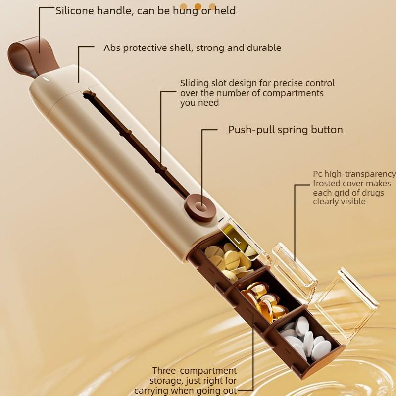 Travel Pill Case Pill Organizer Anti-Spill 3 Compartments BPA-Free and Food-Grade for Vitamins Supplements Pills Push Pop Slide