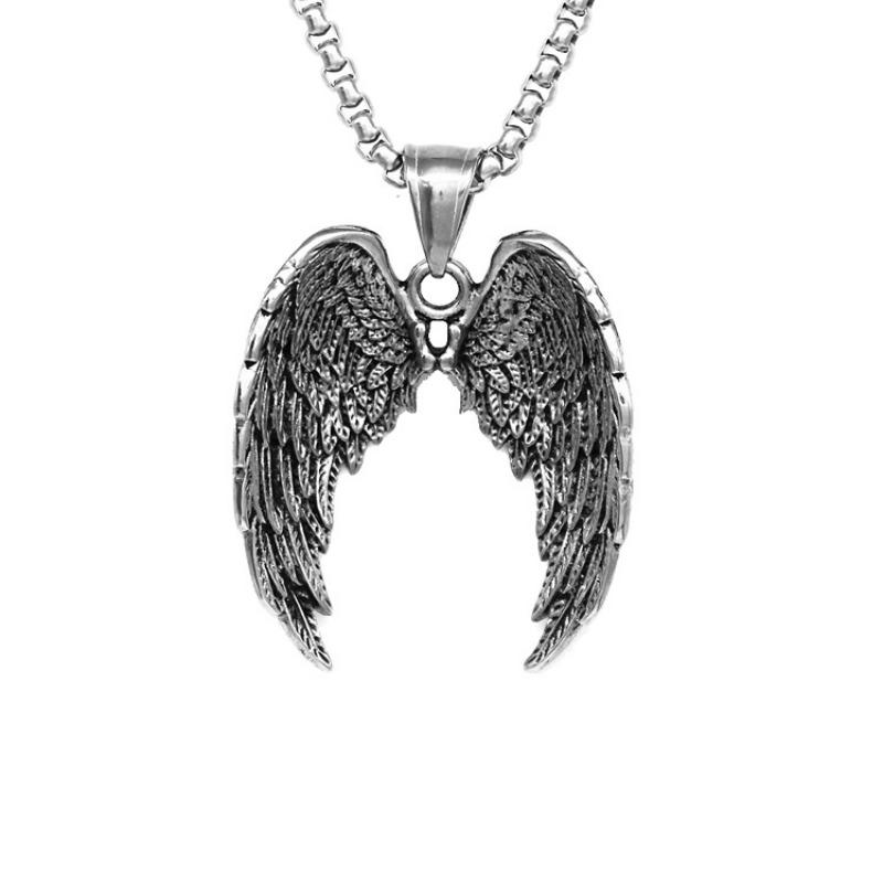 Casting Vintage Personality Angel Wings Pendant Punk Hip Hop Tide Men's and Women's Stainless Steel Titanium Steel Necklace
