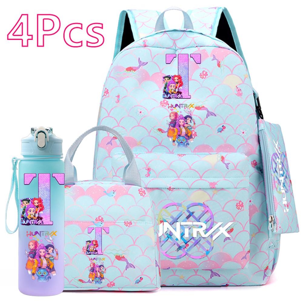 

4Pcs/set New Anime Printed Backpack Large Capacity Bookbag HandBag Case bag with 750ml Water Bottler Boy Girl SchoolBag Mochila
