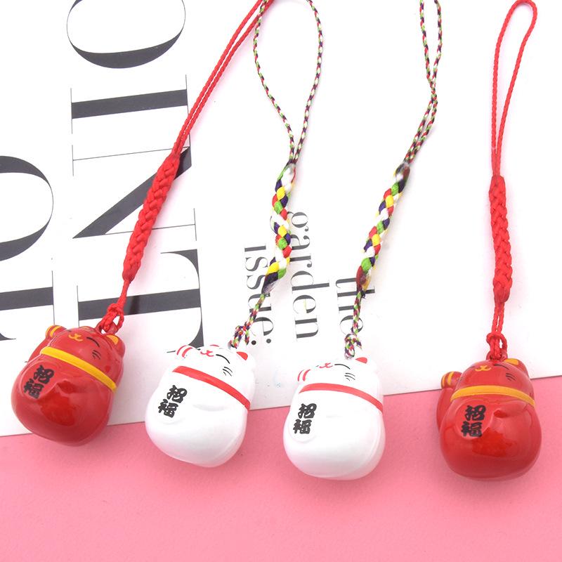 Japanese Painted Maneki-neko Water Chime Bell - Smiling Lucky Cat Phone Charm
