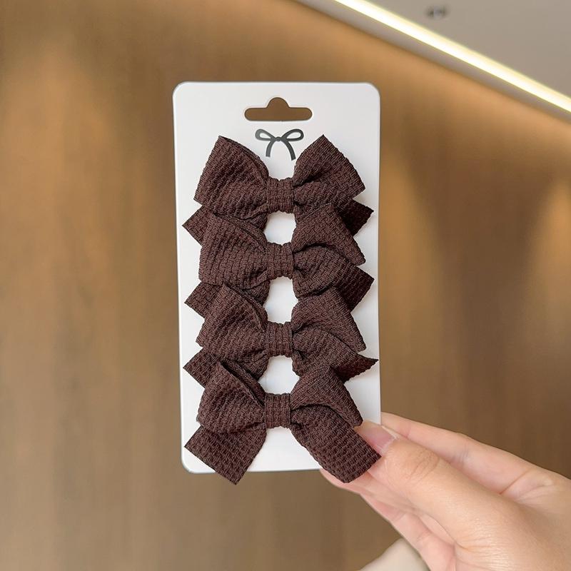 4PCS Soft Cotton Bow Hairpin Girl Sweet Plaid Design Hairpin Color Block Delicate Hairgripe Barrettes Kawaii Child Accessories