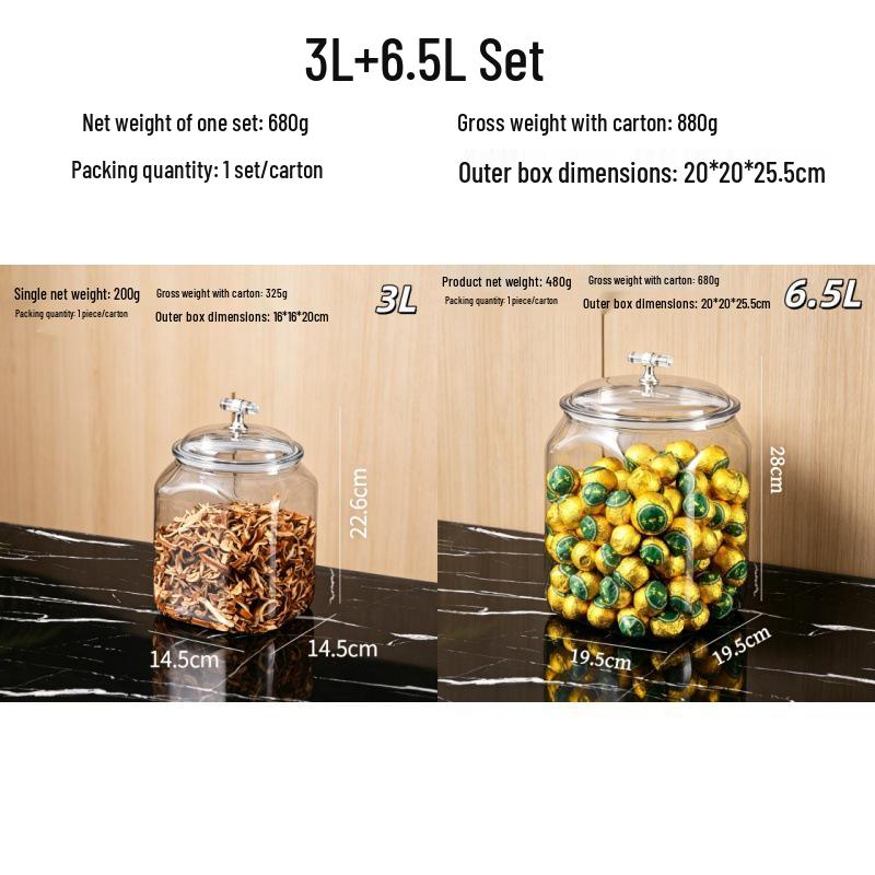 Large Airtight Storage Jar for Dried Tangerine Peel & Grains - Food-Grade PET, Moisture-Proof, Square Design