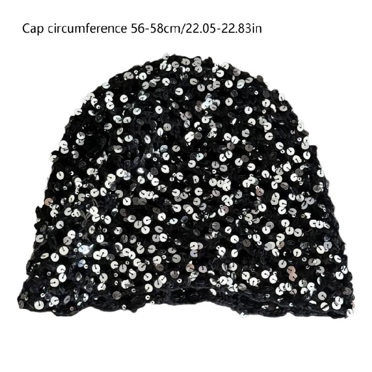 Reflective Sequined Hat Stackable Design Comfortable Pullover Hollowout Hat For Women Daily and Evening Party Photo Wear