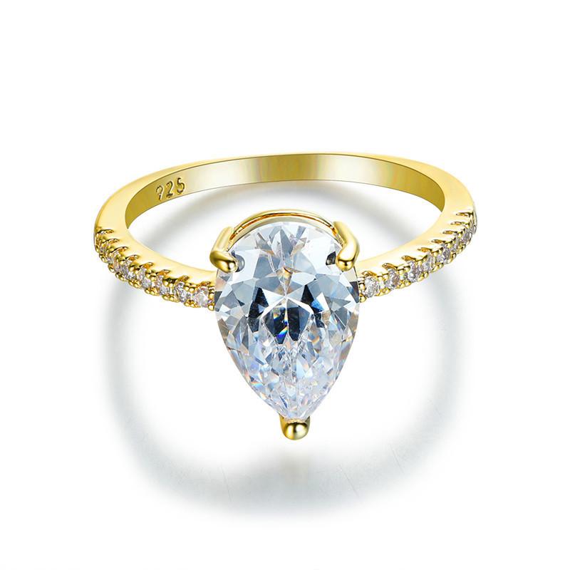 Silver Simple Classic WaterDrop 4-Carat Zircon Ring for Women Engagement Wedding Luxury High Quality Fine Jewelry
