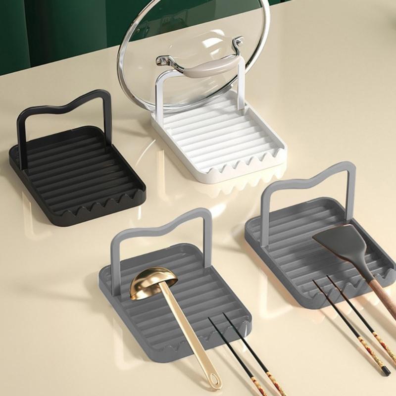 Modern Cookware Holder With Large Capacity And Tool Storage Metal Construction Easy Assembly Spoon Rest with Lid Holder