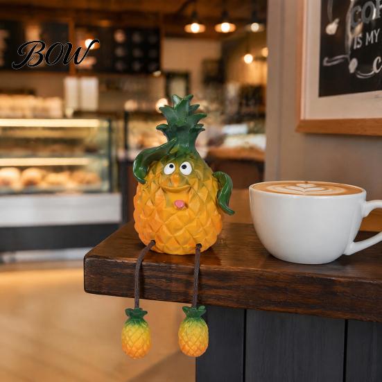 Whimsical Fruit Sculptures Resin Shelf Sitter Figurines with Flexible Dangling Legs, Hanging Edge Statues, Cute Character Desktop Ornaments