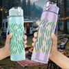 1PC Light Green Leaf Linear Texture 750ml Color Plastic Sports Water Bottle Leakproof Flip Straw Lid For Sports Office Home Use