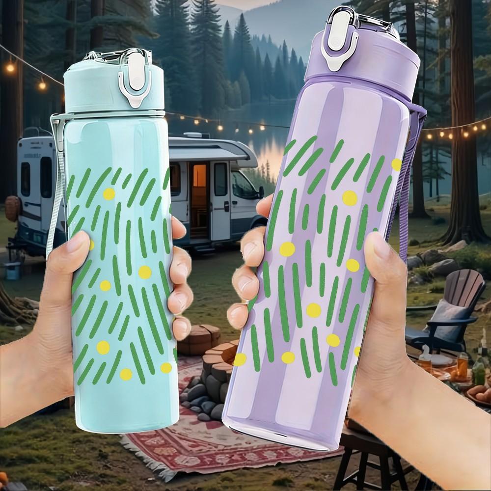 1PC Light Green Leaf Linear Texture 750ml Color Plastic Sports Water Bottle Leakproof Flip Straw Lid For Sports Office Home Use