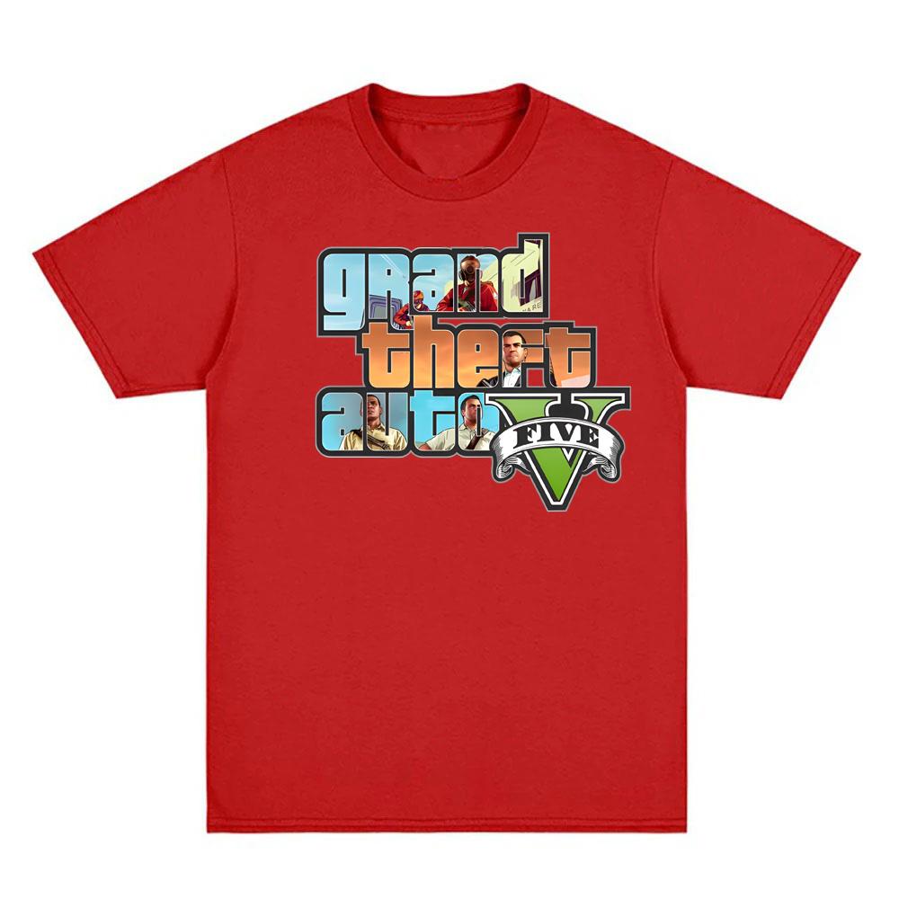 

Summer Grand Theft Auto V Game Graphic Printing T-shirts Men/Women s Unisex 100% Cotton Tees Harajuku Comfortable Tops XXL червоний