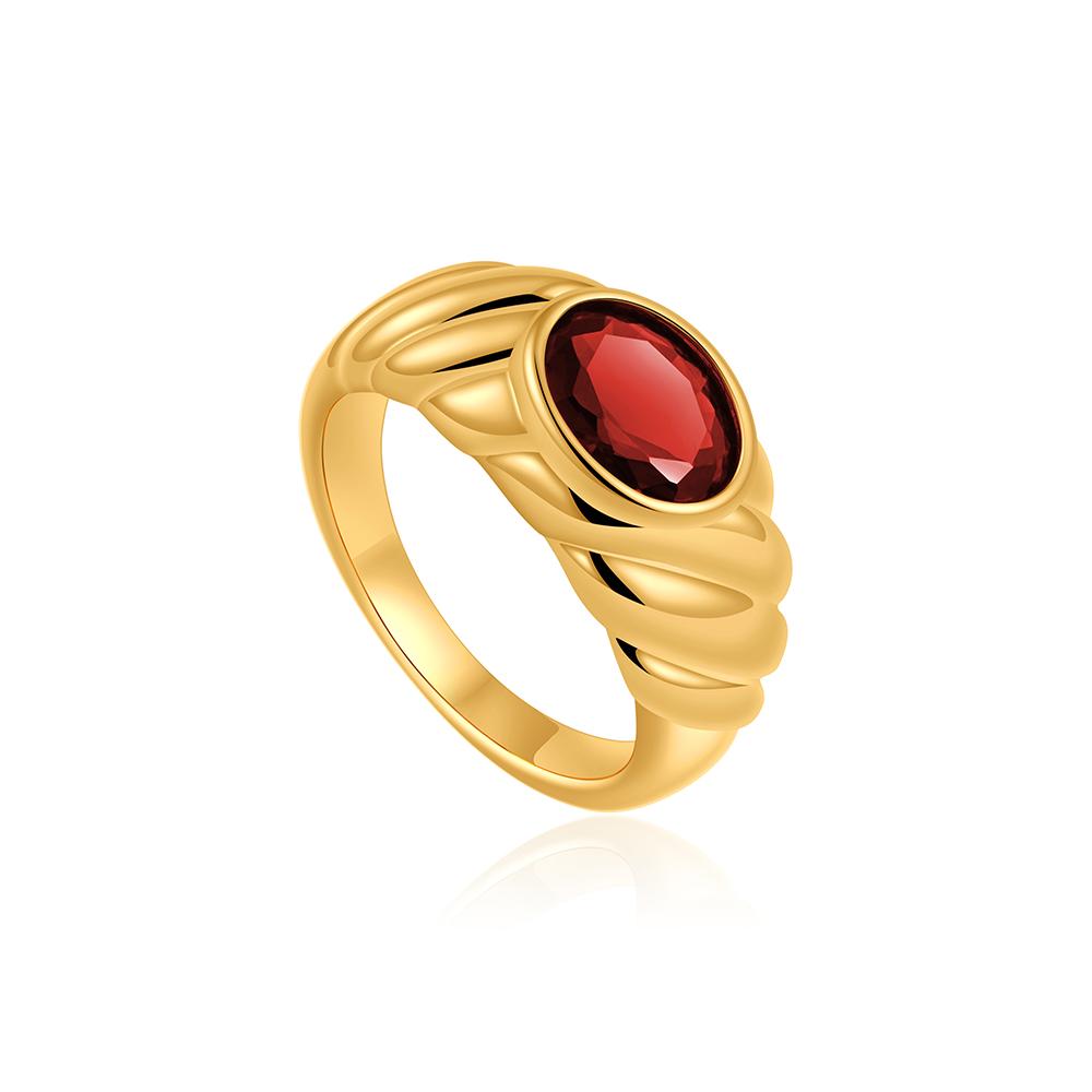 Oval Colored Zircon Ring Woman Stainless Steel Natural Stone 18K Gold Plated Metal Shiny Waterproof Party Jewelry Gifts