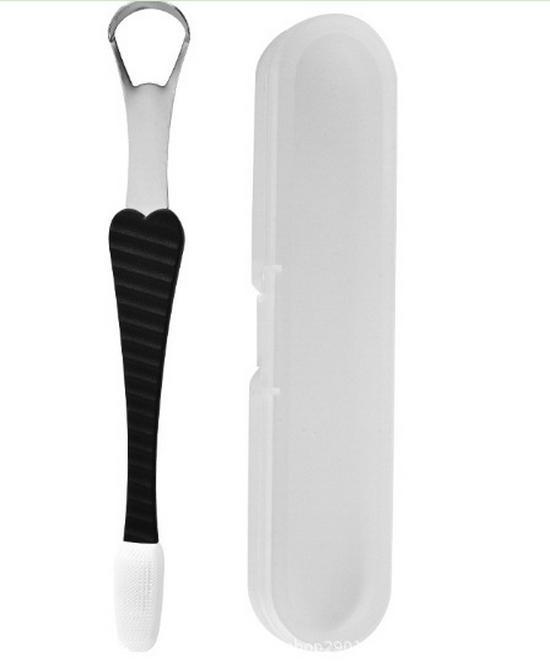 

2-в-1 многофункциональный скребок для языка и мягкая щетка для чистки полости рта Box чёрный