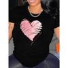 European Size Women's Valentine's Day Love Heart Graphic T-Shirt - Soft, Breathable Short Sleeve Casual Top in White with Pink Hearts