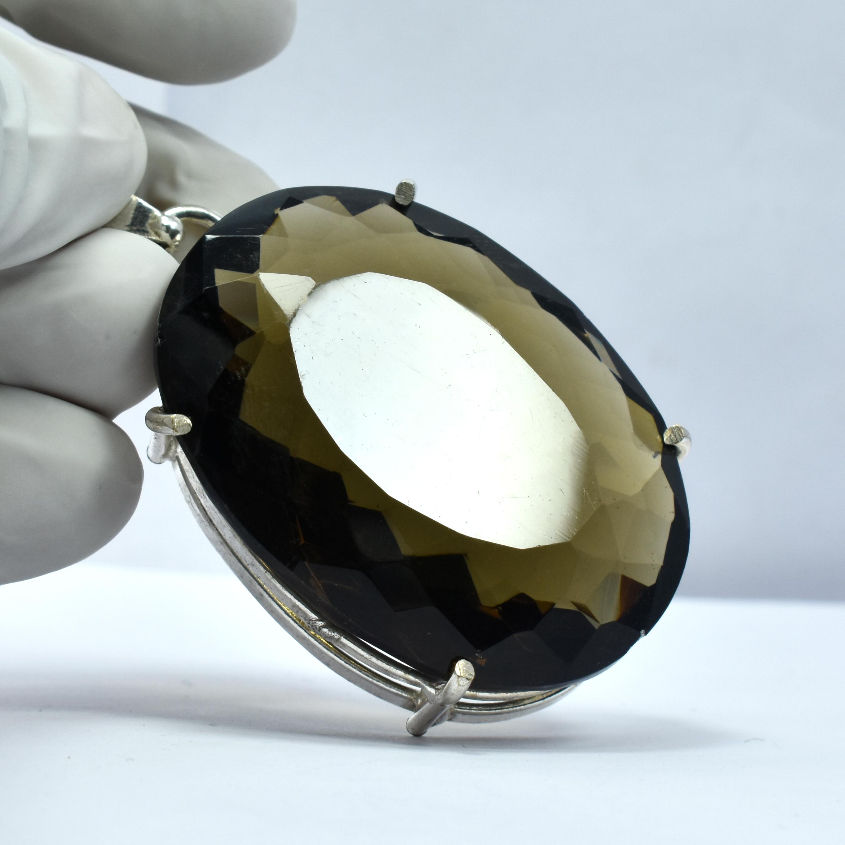 

Brown Quartz Oval Cut 111.25 Ct Natural 925 Sterling Silver Pendant CERTIFIED SU-328