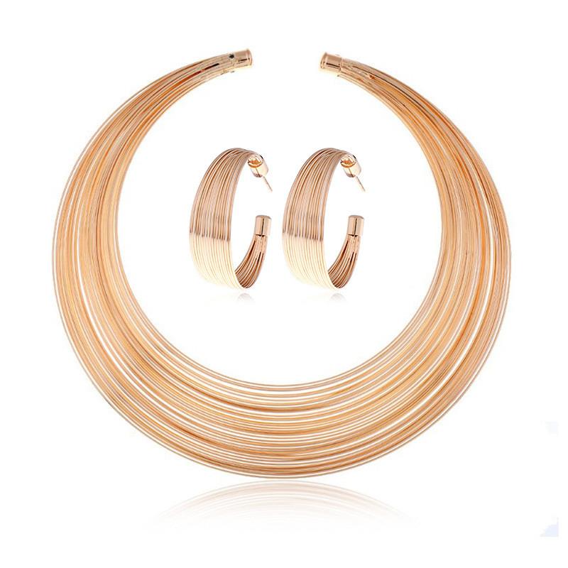 

Vintage Geometric Alloy Necklace Set With Water Wave Chain For Retro Fashion Enthusiasts 2Piece