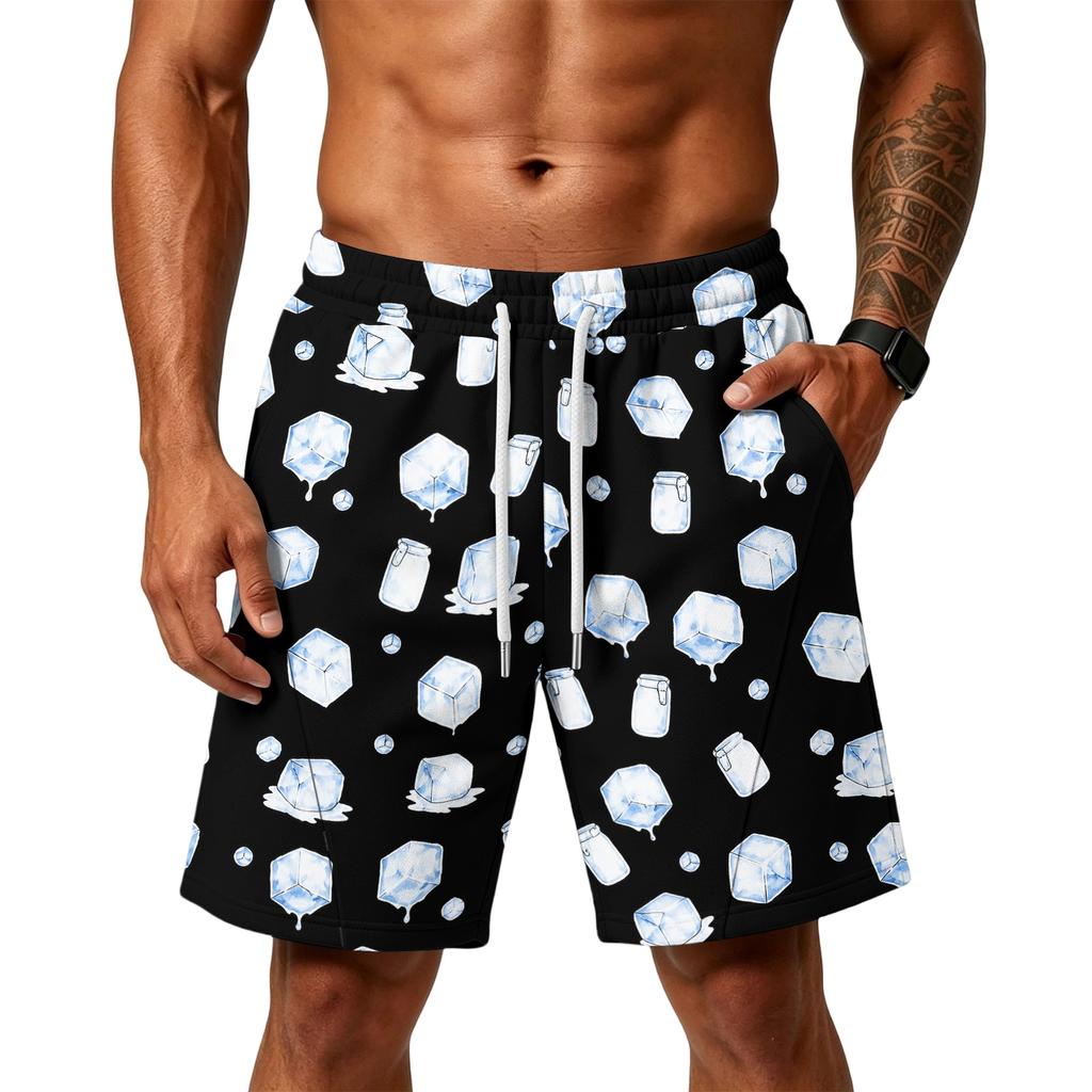Men’s Layer Loose Shorts with Pockets Camouflage Print Drawstring Waist Gym Training Beachwear
