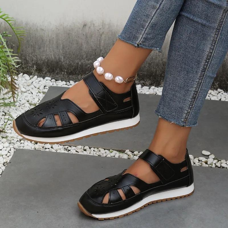 

Fashion Ladies Shoes 2025 Brand Closed Toe Women s Sandals Fashion Hollow Out Casual Sneakers Summer New Plus Size Light Flat Low Heels 36