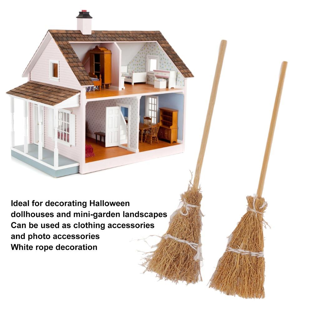 20pcs Wooden Mini Witch Broom White Rope Yellow Halloween Witch Broom 5.5in Mini Witch Brooms Miniature Witch Broom Party Favors