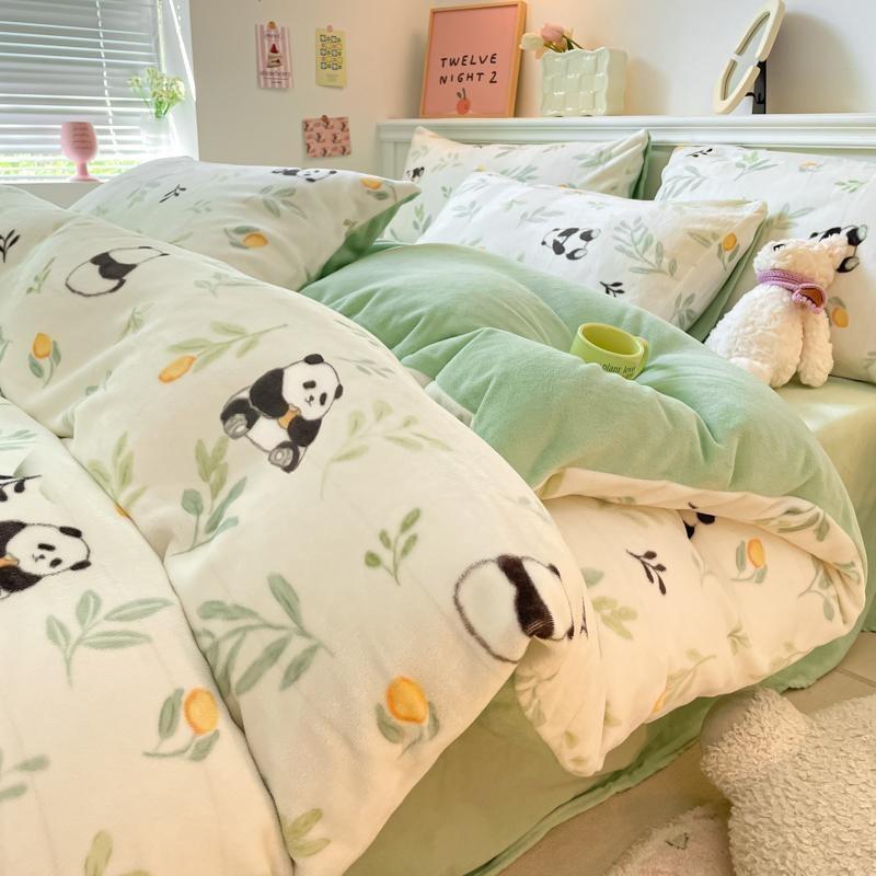 Thickened Milk Fleece Bed Four-Piece Set, Double-Sided Fleece Coral Fleece Quilt Cover, Bed Sheet Three-Piece Set