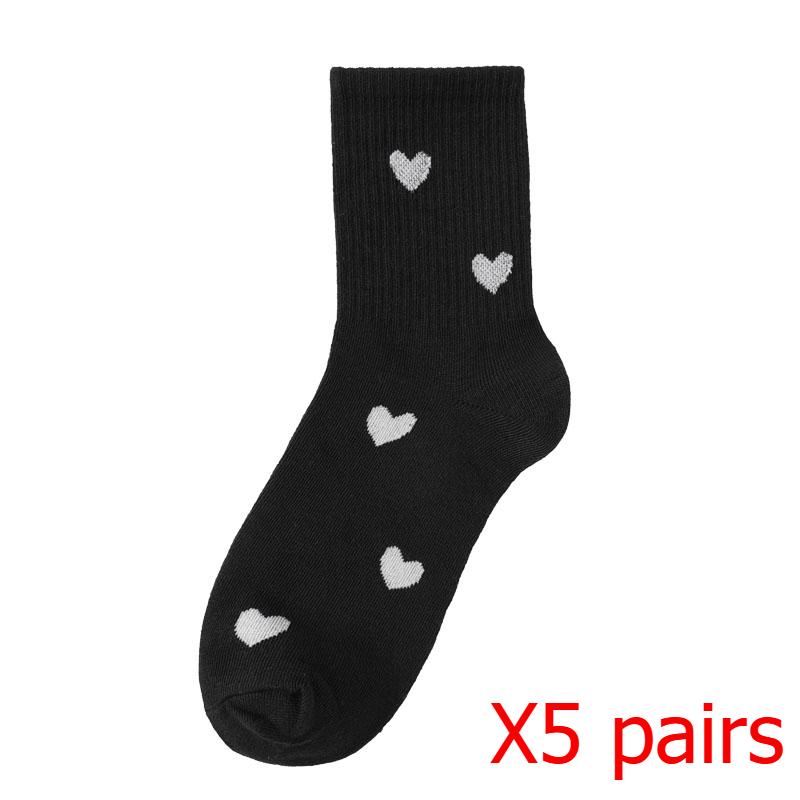 

Женские носки Love Heart средней длины, универсальные серые женские носки, симпатичные однотонные осенние и зимние носки 5 pairs чёрный