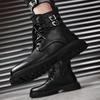 Men Fashion Party Nightclub Motorcycle Boots Handsome Platform Handmade Shoes Cow Leather Winter Warm Snow Boots Black Man Shoes