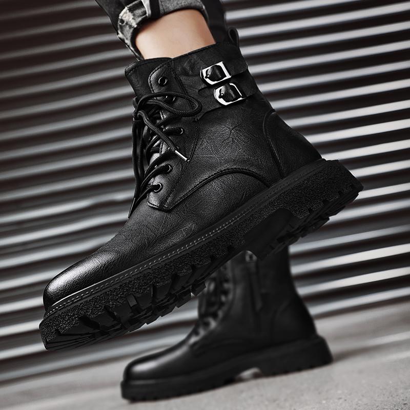 Men Fashion Party Nightclub Motorcycle Boots Handsome Platform Handmade Shoes Cow Leather Winter Warm Snow Boots Black Man Shoes