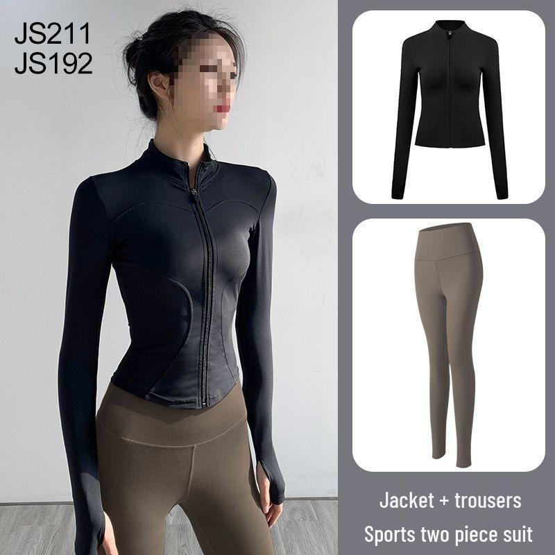 Women's Quick-Dry Yoga Suit: Stand Collar Jacket & Long Sleeve Top for Running & Pilates